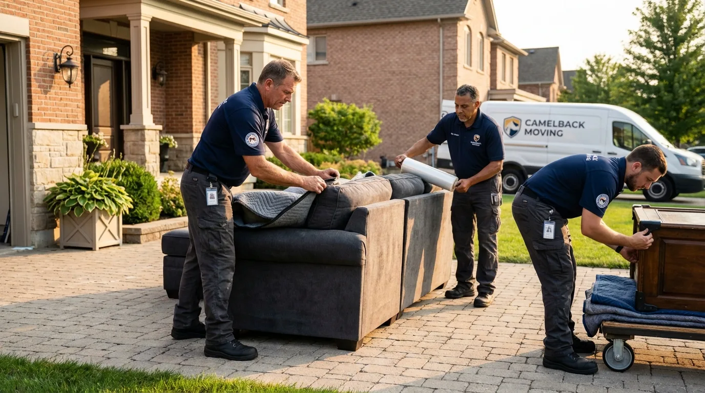 Large estate moving crew wrapping furniture in Prattville, AL